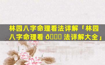 林园八字命理看法详解「林园八字命理看 🐘 法详解大全」